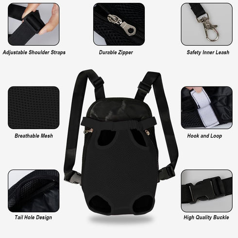 FEimaX Dog Carrier Backpack - Adjustable Hands-Free Travel Bag for Small Medium Dogs and Cats (Small, Black)