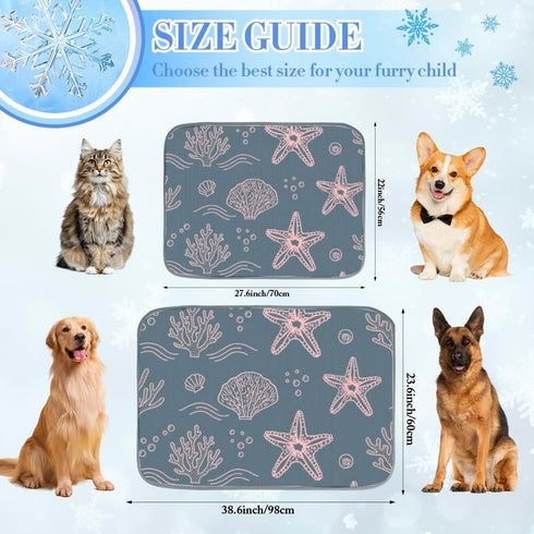 imiBBWQu Summer 27" 22" Dog Cooling Mat Starfish Pink Green Self-Cooling Dog Mat Washable Cooling Pad Cool Bed Puppy