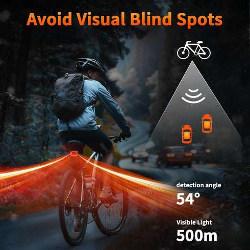 Onvian Smart Bike Radar Tail Light, USB Rechargeable Rear View Light, IPX64 Waterproof for Night Riding