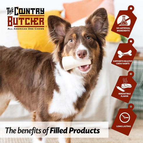 COUNTRY 10 Count THE BUTCHER Filled Cow Hooves, Soft to Aggressive Chewers, Small, Medium, and Large Breed Dog Treat