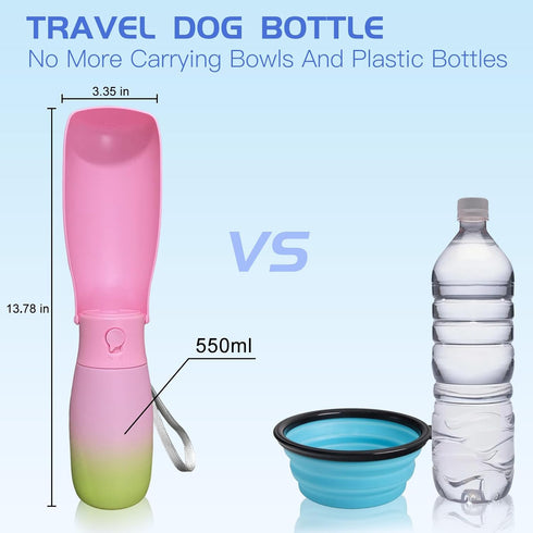 Dog Water Bottle Portable - BPA Free 19Oz Leak Proof Dog Water Bowl Dispenser for Outdoor Walking and Camping
