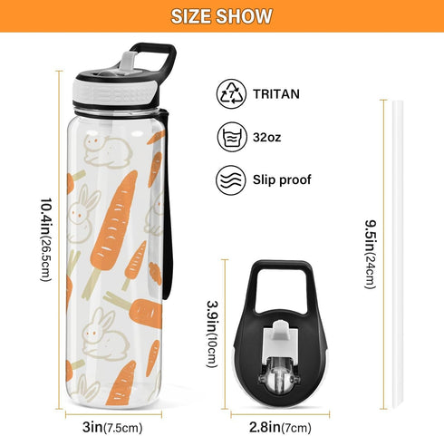 siphylline 30 oz Cartoon Cute White Bunny Carrot Water Bottle for Drinking Tritan BPA Free Lead non toxic Plastic