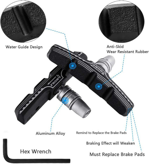 Hapleby 4PCS Premium Bike Brake Pads, Professional Mountain Bicycle V-Brake Blocks Kit with Free Hex Wrench