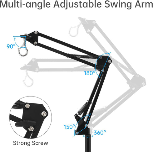RTNLIT (15.7inch 65.9inch) 360 Reptile Lamp Stand Reptile Heat Light Stand to with Adjustable Swing Arm, Metal Bracket