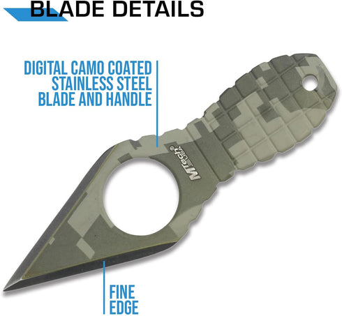 MTech USA Fixed Blade Neck Knife, Green Camo Coated Blade and Handle, Full Tang, Nylon Fiber Sheath with Pocket Clip