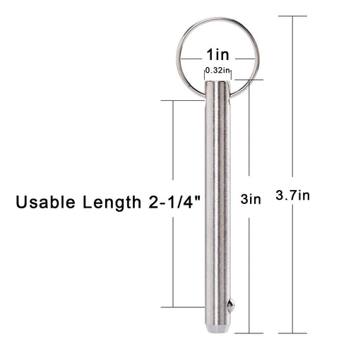 OIIKI 4 Pack Quick Release Pins - 5/16 inch Bimini Top Pin, 2-1/4" Usable Length, 316 Stainless Steel Marine Hardware