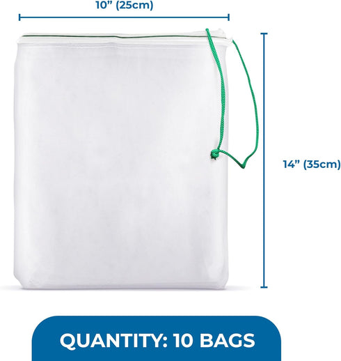 SunGrow Media Filter Bags - 10 Pcs White Mesh Nylon Pouch for Aquarium Active Carbon & Bio Rings