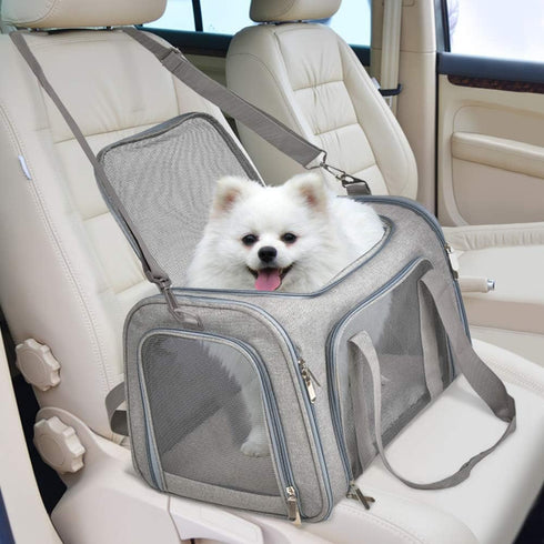 Henkelion Large Dog Cat Carrier: Soft Sided Carrier for Puppies up to 25Lbs, Collapsible Travel Carrier, Grey