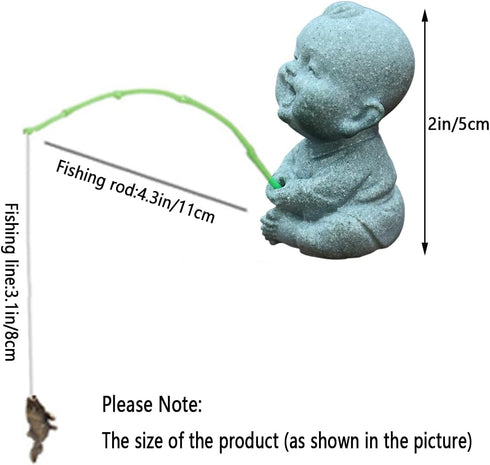 Mini Fisherman Statue, Small Fishing Boy Figurine for Fairy Garden, Aquarium Pond, Bonsai Fish Tank Decoration