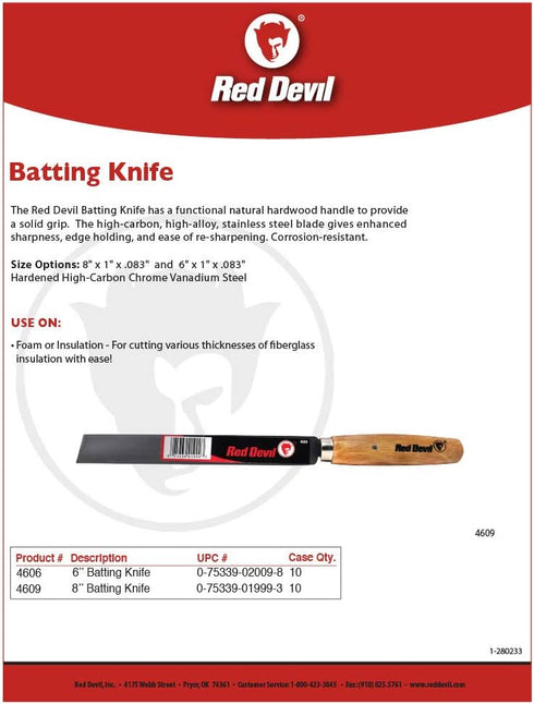 Red Devil 4609 Batting Knife, 8", Brown,8 Inch by Red Devil