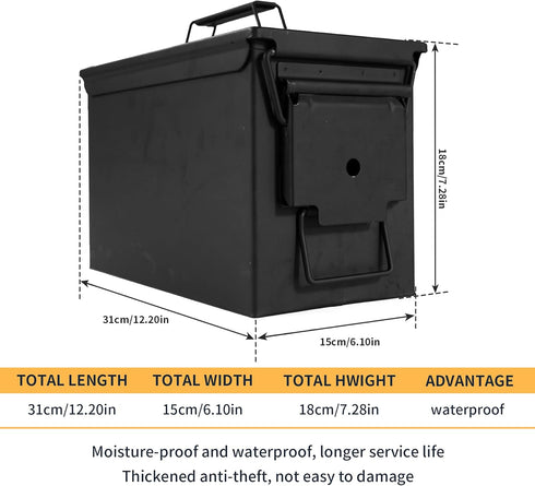 GUGULUZA Metal Ammo Can .50 Cal, Lockable Waterproof & Airtight Ammo Storage Case for Shotgun, Rifles, Pistols