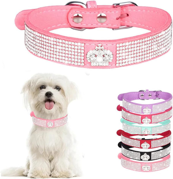 Rhinestone Dog Collar, Bling Diamond Crystal Sparkly Collar for XXS to Medium Girls Dogs and Female Kittens