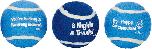 Rite Lite Hanukkah Dog Toy Tennis Balls Set of 3 - Perfect Chanukah Gift for Dog Owners, Jewish Holiday Party Favors