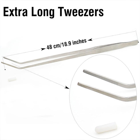 18.9 inch Heavy Duty Extra Long Tweezers for Salt & Fresh Water Fish Tank, Curved SUS 304 Stainless Steel Aquascape Tweezers for Aquarium & Terrarium, Large Metal Snake Feeding Tongs
