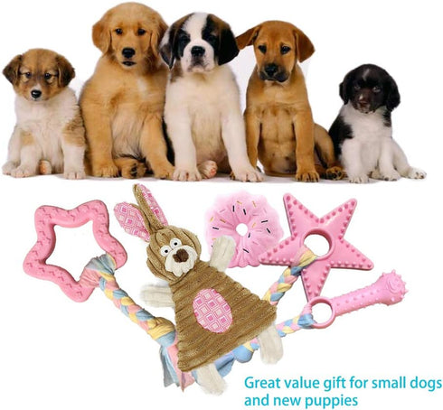 Puppy Toys for Teething - Chew Toys for Small Dogs, Crinkle Dog Toys, Pink, 5-Pack