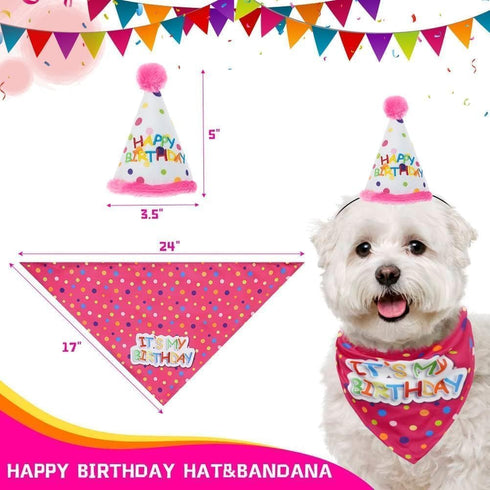 BINGPET Dog Birthday Bandana Set with Cake and Balloon, Party Supplies for Large Dogs, Pink
