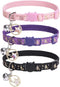 PUPTECK 3 Pack Cat Collar with Bells, Adjustable Breakaway Luminous Safety Collar for Small Kittens, Pink Black Purple