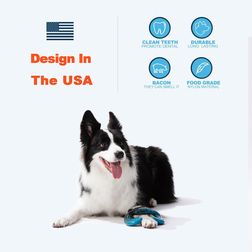 Dog Chew Toys for Aggressive Chewers, Tough Nylon Bone for Large Medium Breeds, Durable Teething Toys with Real Bacon