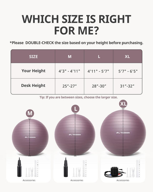 Trideer Exercise Ball Yoga Ball,Office Seating & Balance Ball Chair, Stability Ball for Pilates, Physical Therapy,Core