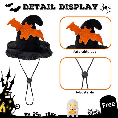 EXPAWLORER Dog Halloween Costumes - Collar with Bells and Wizard's Hat Set, Black