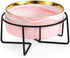 Dazzling Ceramic Elevated Cat Bowls, Raised Dog & Cat Food Water Bowls for Indoor Use (Pink)