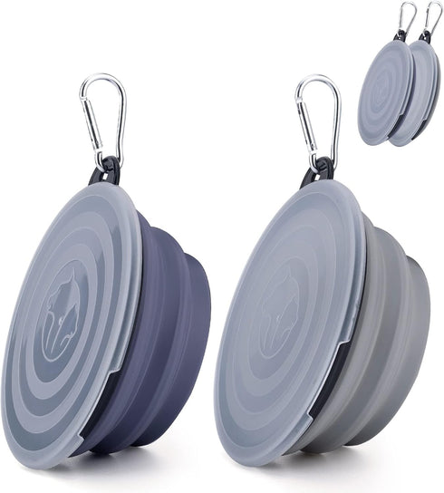 SLSON 2 Pack Collapsible Dog Bowls with Cover Lids, Portable Travel Bowls for Pets (Taro Purple, Gray)