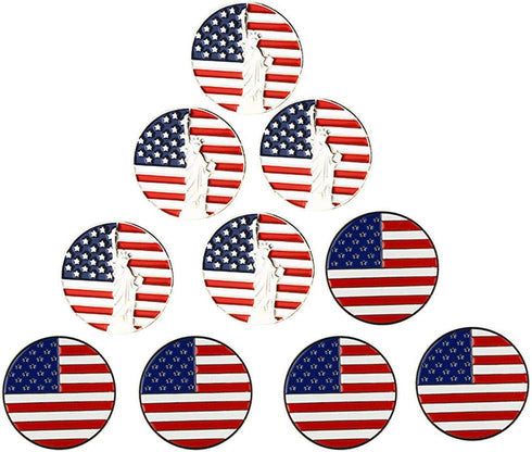 Lot of 10 Golf Ball Markers - Assorted Patterns with Soft Enamel Technique