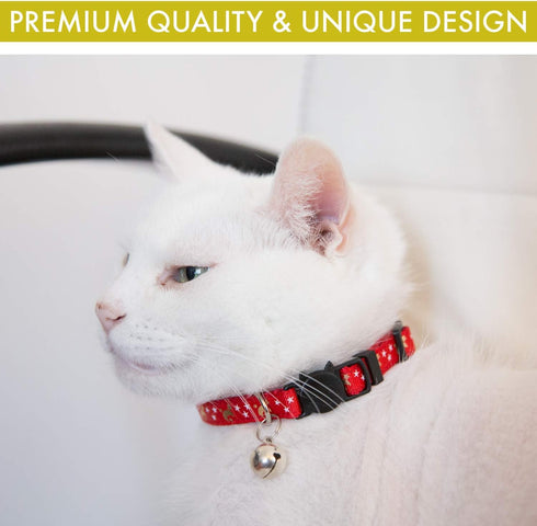 Cat Collar Stars and Moon, 4-Pack Reflective with Bell, Solid & Safe Nylon Breakaway Collars for Cats