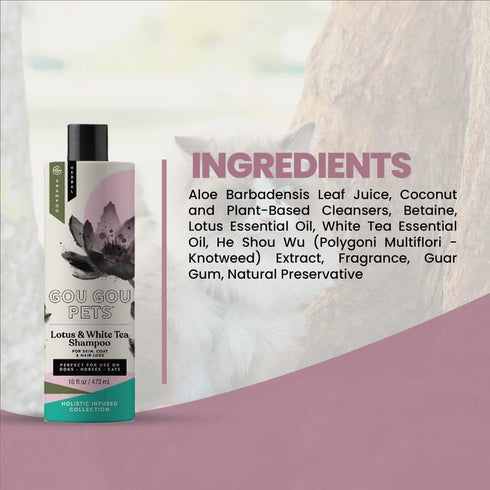 Holistic Natural Derived Lotus and White Tea Pet Shampoo - 16 oz - Veterinarian Recommended for Dogs, Cats, Horses