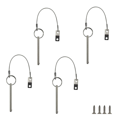 Quick Release Pin, 1/4" Diameter, 3-3/4" Total Length, 316 Stainless Steel Bimini Top Pin (4 Pack)