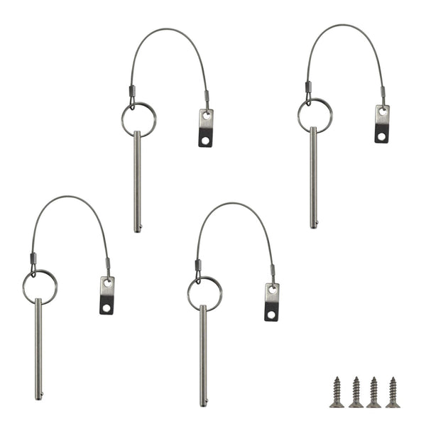 Quick Release Pin, 1/4" Diameter, 3-3/4" Total Length, 316 Stainless Steel Bimini Top Pin (4 Pack)