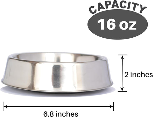 ICONIC PET 16 oz/2 Cup Stainless Steel Non Skid Pet Food/Water Bowl - Noise Free, Ant Resistant Dog/Cat Feeding Bowl