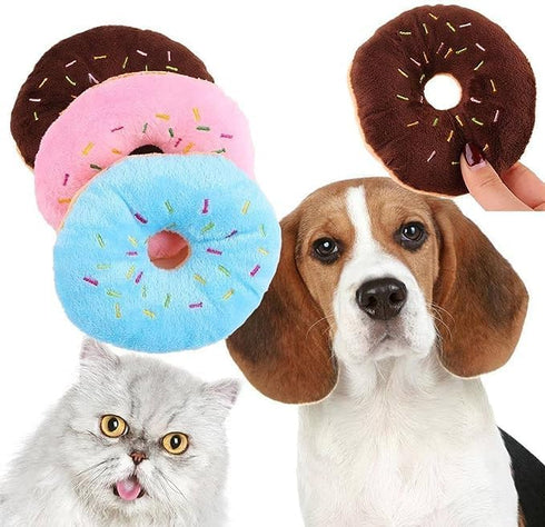 2 PCS Blue Donut Shape Plush Pet Toy - Lovely Squeaky Chew Toy with Chew Guard Technology for Dogs