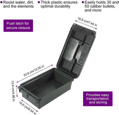 Heavy Duty Waterproof Field Ammo Box, Lockable Storage Case for Hunting and Shooting, Pistol and Rifle Ammo Storage Box