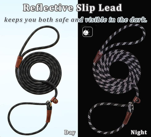 2 Pcs 8ft Slip Lead Dog Leash, Reflective No Pull Training Leash, 1/3" Nylon Rope for Small Medium Dogs (Blue+Black)