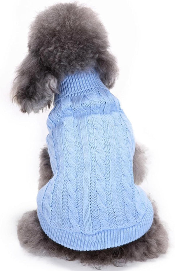 Small Dog Sweaters Knitted Pet Cat Warm Sweatshirt for Winter, Kitten Puppy Sweater (Small, Light Blue)