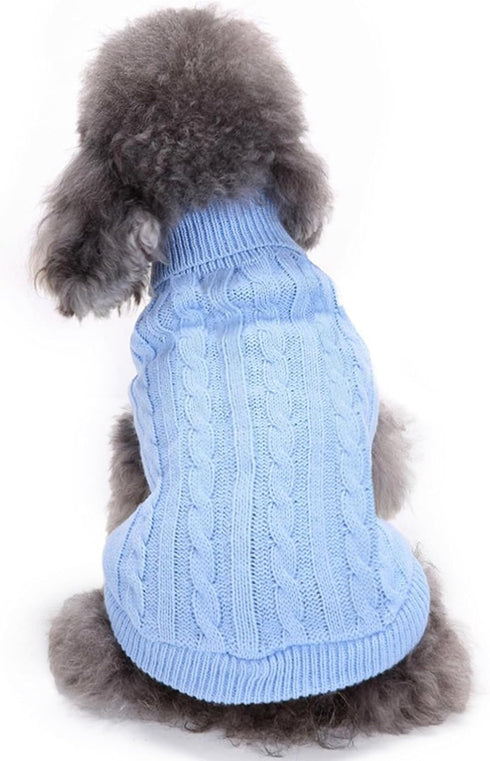 CHBORCHICEN Small Dog Sweaters, Knitted Pet Cat Warm Sweatshirt for Winter (Medium, Light Blue)