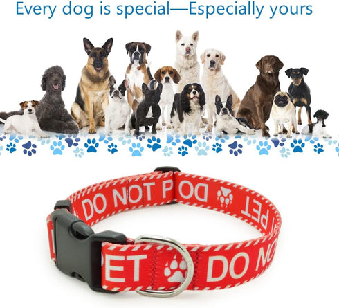 Dog Collar for DO NOT PET, Premium Adjustable Polyester with Buckle, Durable Red Collars for Small Medium Large Dogs