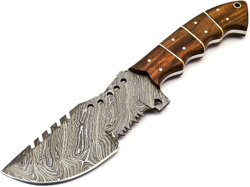 Rare Custom Blood Grooved Damascus Tracker Survival Knife with Full Tang Handle and Genuine Leather Sheath (TR-80)