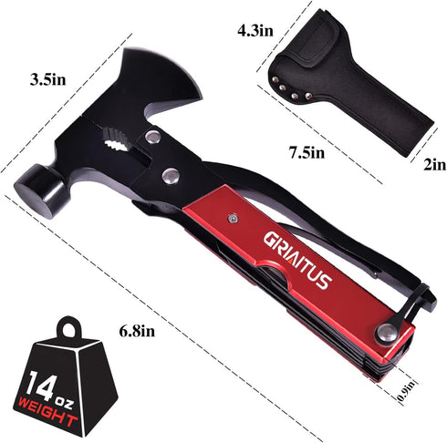 Multitool Camping Accessories, 14 in 1 Camping Kit with Axe, Hammer, Saw, Screwdrivers, Pliers, Unique Gifts for Men