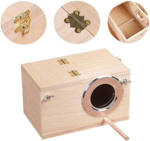 Pet Wood Parakeet Nest Box - Bird House Breeding Nesting Cage Box for Lovebirds, Cockatiel, Parrotlets