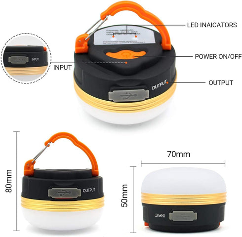 LED Camping Lantern, Rechargeable Portable Tent Light, 300LM, 3 Light Modes, Electric Lantern for Camping, Hiking