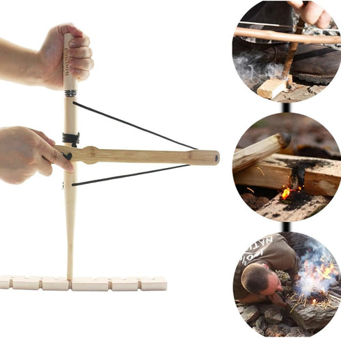 PSKOOK Bow Drill Kit Fire Starter, Primitive Wood, Survival Practice Friction Fire Tool