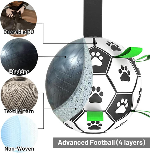 Dog Soccer Ball Toys with Straps, 6'' Interactive Tug of War Toy for Small Medium Dogs, Outdoor Birthday Gifts