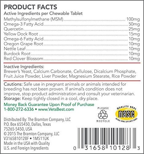 50 Vet's Best Healthy Coat Shed & Itch Relief Dog Supplements | Relieve Dogs Skin Irritation and Shedding Due