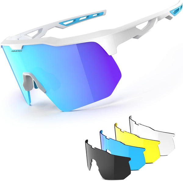 HAAYOT Polarized Sports Sunglasses for Men, Women, Youth, Baseball, Cycling, Running Glasses with 5 Lenses