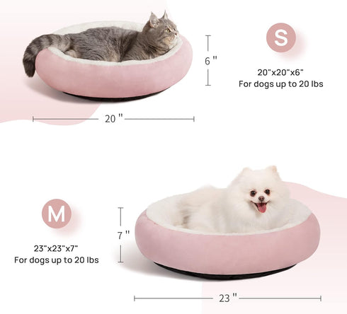 Love's Cabin Round Donut Cat and Dog Cushion Bed, 20in Pet Bed for Cats or Small Dogs, Anti-Slip & Water-Resistant, Pink