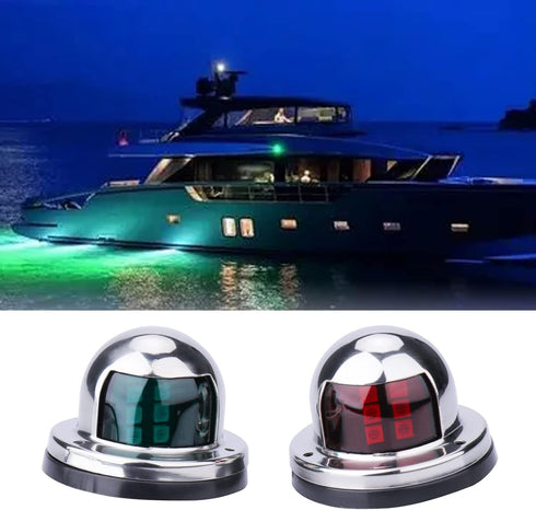 Stainless Steel LED Bow Navigation Lights for Small Boats (One Pair, Silver)