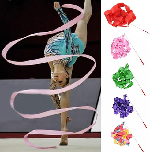 Rainbow 4M Gym Dance Ribbon, Rhythmic Art Gymnastic Streamer Stick, Training Equipment for Gymnastics