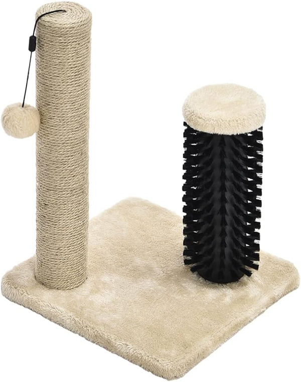 Amazon Basics Cat Scratching Post with Brush, 12.2 x 12.2 x 16.54 inch for Kittens, Beige Color
